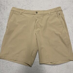 Lululemon Commission Shorts 36 Beige Khaki Slim Warpstreme 9" Inseam Stretch